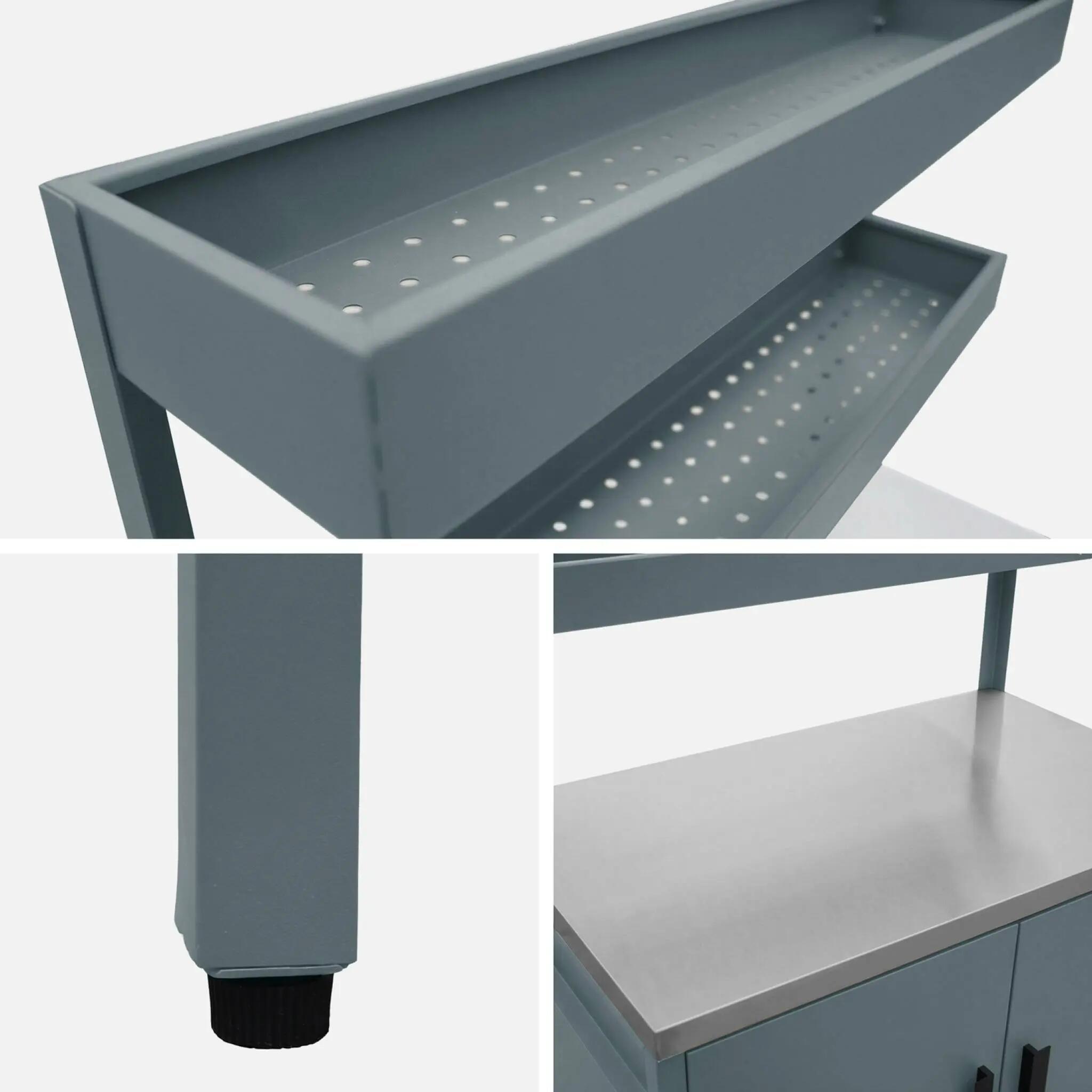 Cozinha de exterior em aço com 2 prateleiras suspensas e 2 portas, 80cm, Azul 5/5