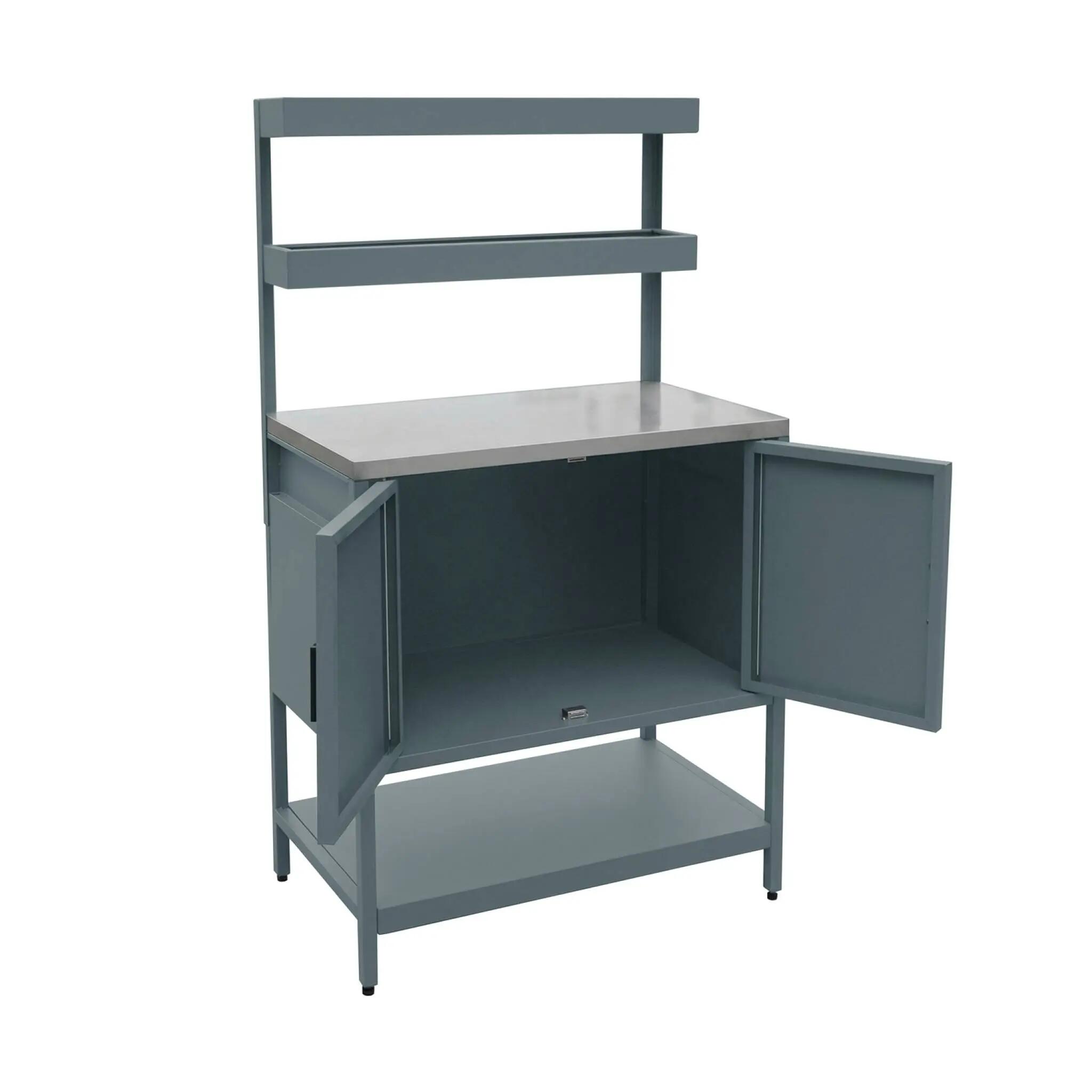 Cozinha de exterior em aço com 2 prateleiras suspensas e 2 portas, 80cm, Azul 3/5