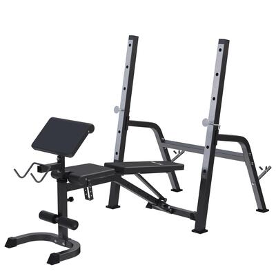 Halterbank met squat rack - haltersteunen met 6 standen - zwart