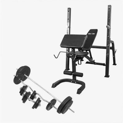 Halterbank met squat rack + 100 kg set - halterstang met gewichten - zwart - 30