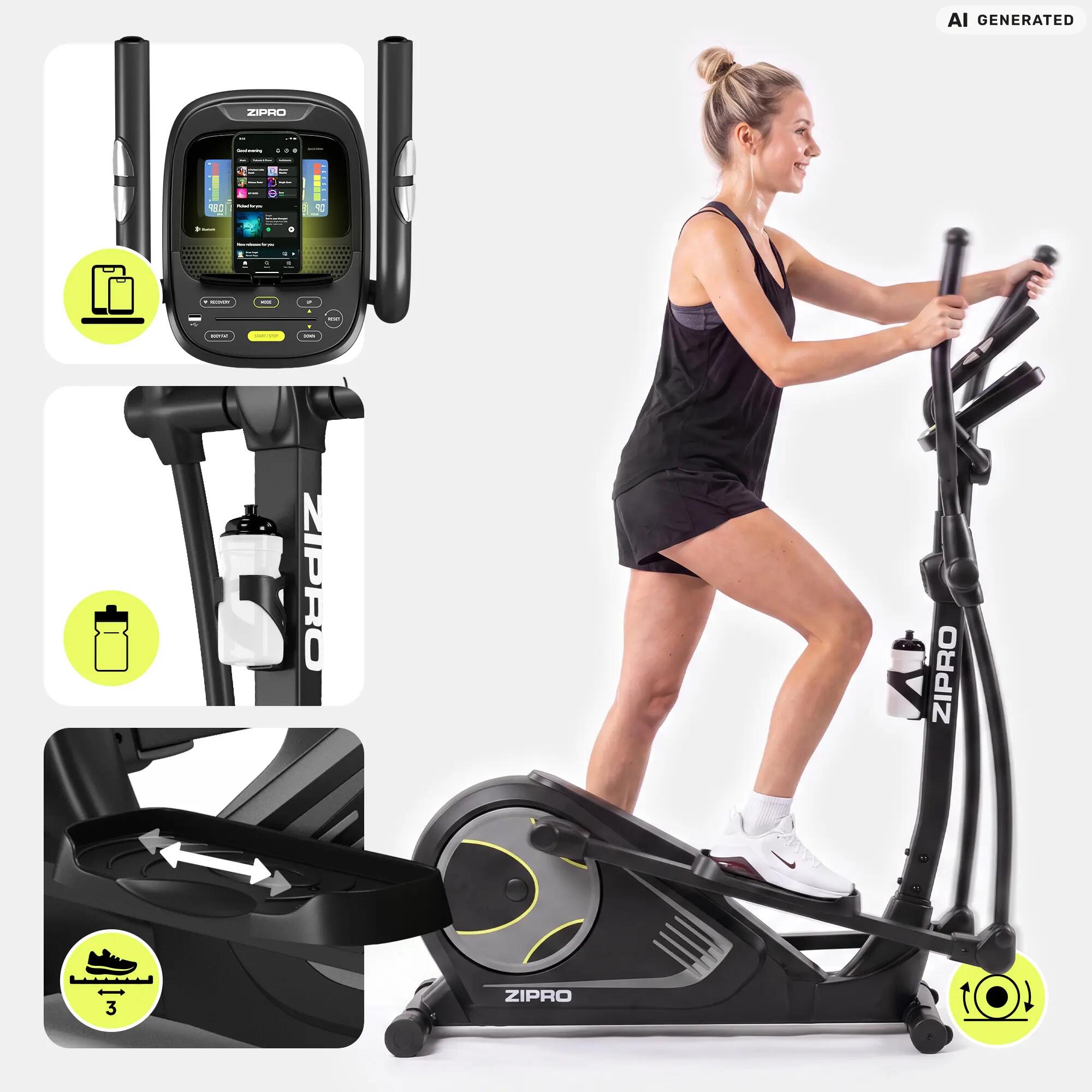 Elektromagnetický eliptický trenažér ZIPRO Heat, iConsole+, Kinomap 7/13