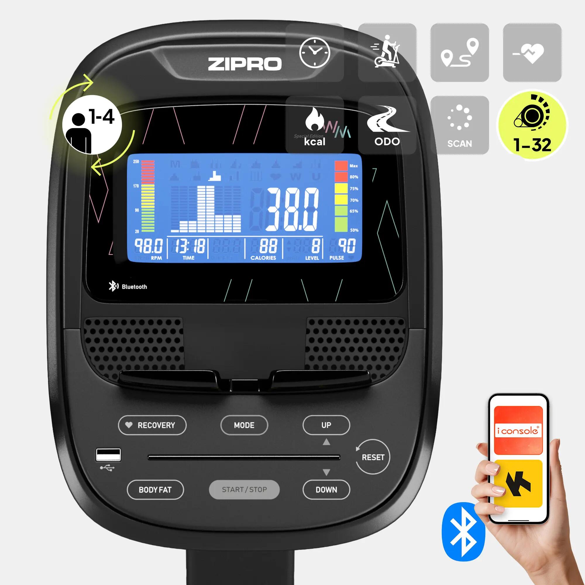 Elektromagnetický eliptický trenažér Zipro Heat WM, iConsole+ a Kinomap 6/13