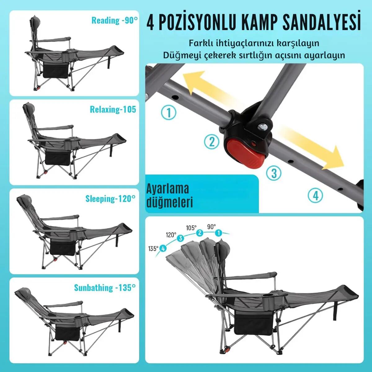 KingCamp WILLOW AeroComfort Lounge 4 Pozisyonlu Yatabilen Kamp Sandalyesi 3/7
