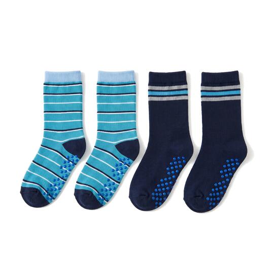 Kinder Stoppersocken mit ABS-Noppen Vollfrottee warm geringelt 2 Paar sortiert