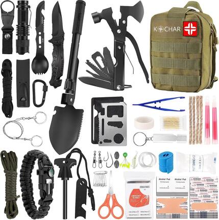 Kit de Survie 142 Pièces pour Camping & Urgences avec Premiers Secours