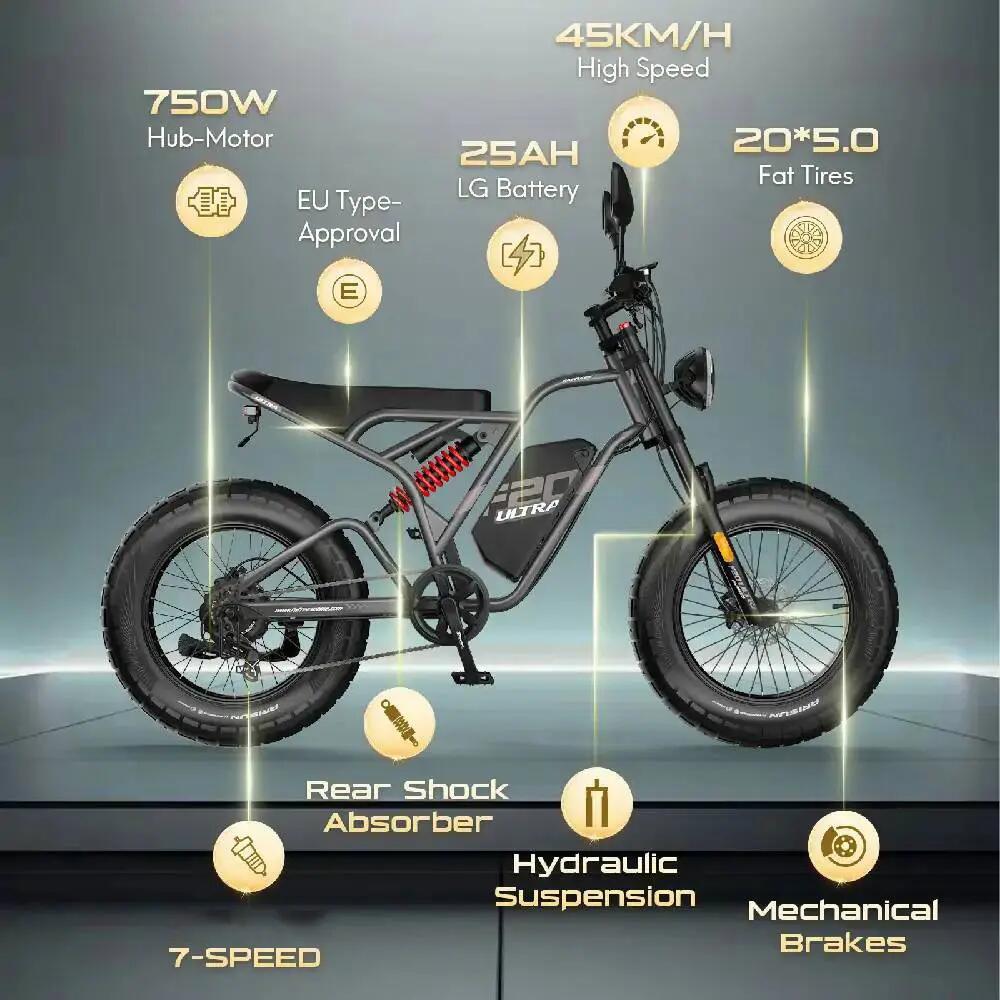 Elektrický bicykel Fafrees F20 Ultra, motor 750 W, 48 V, 25 Ah, 7 rýchlostí 10/15