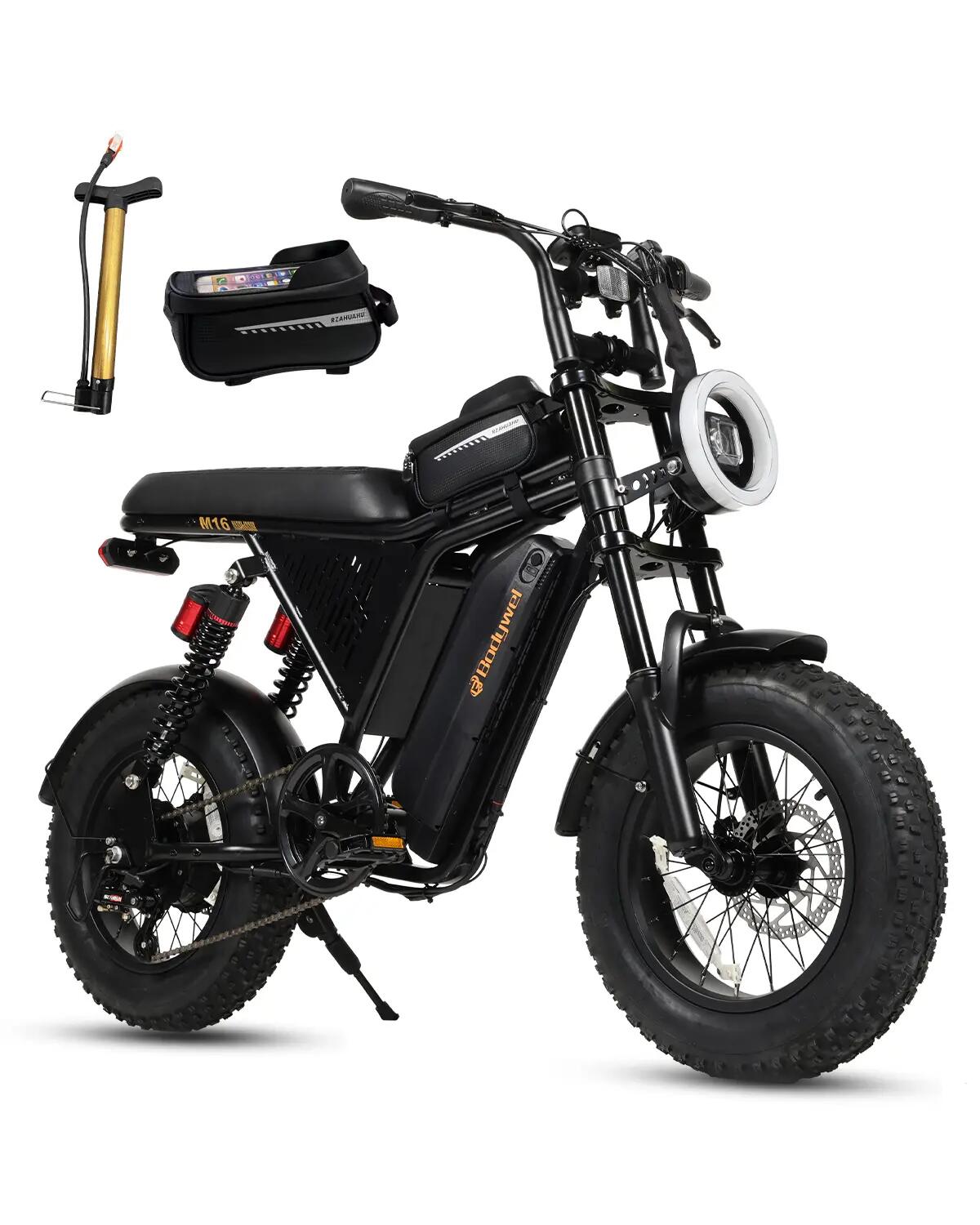 Bodywel M16PRO Retro elektrický bicykel 16palcov široké pneumatiky 250W 48V 15Ah 3/5