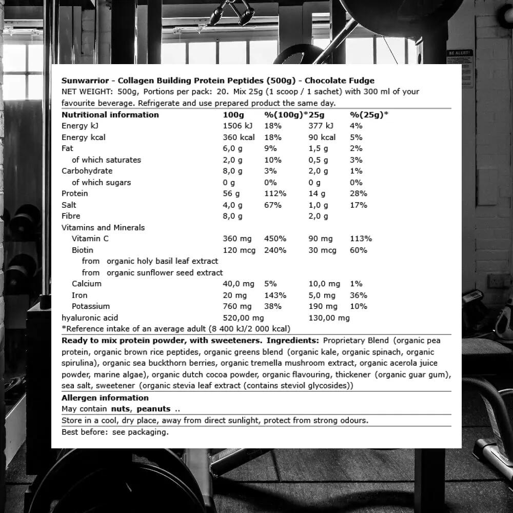 Sunwarrior Collagen Building Protein Peptides (500g) Chocolate Fudge 3/5