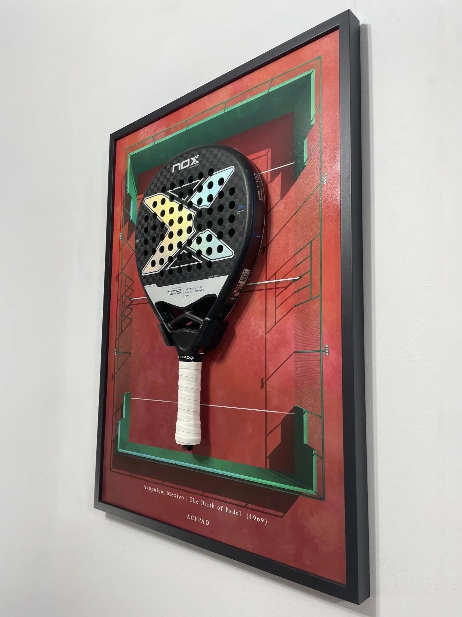 Padel wall frame - integrated racket holder - 50 x 70 cm - Old Time - brown 3/3