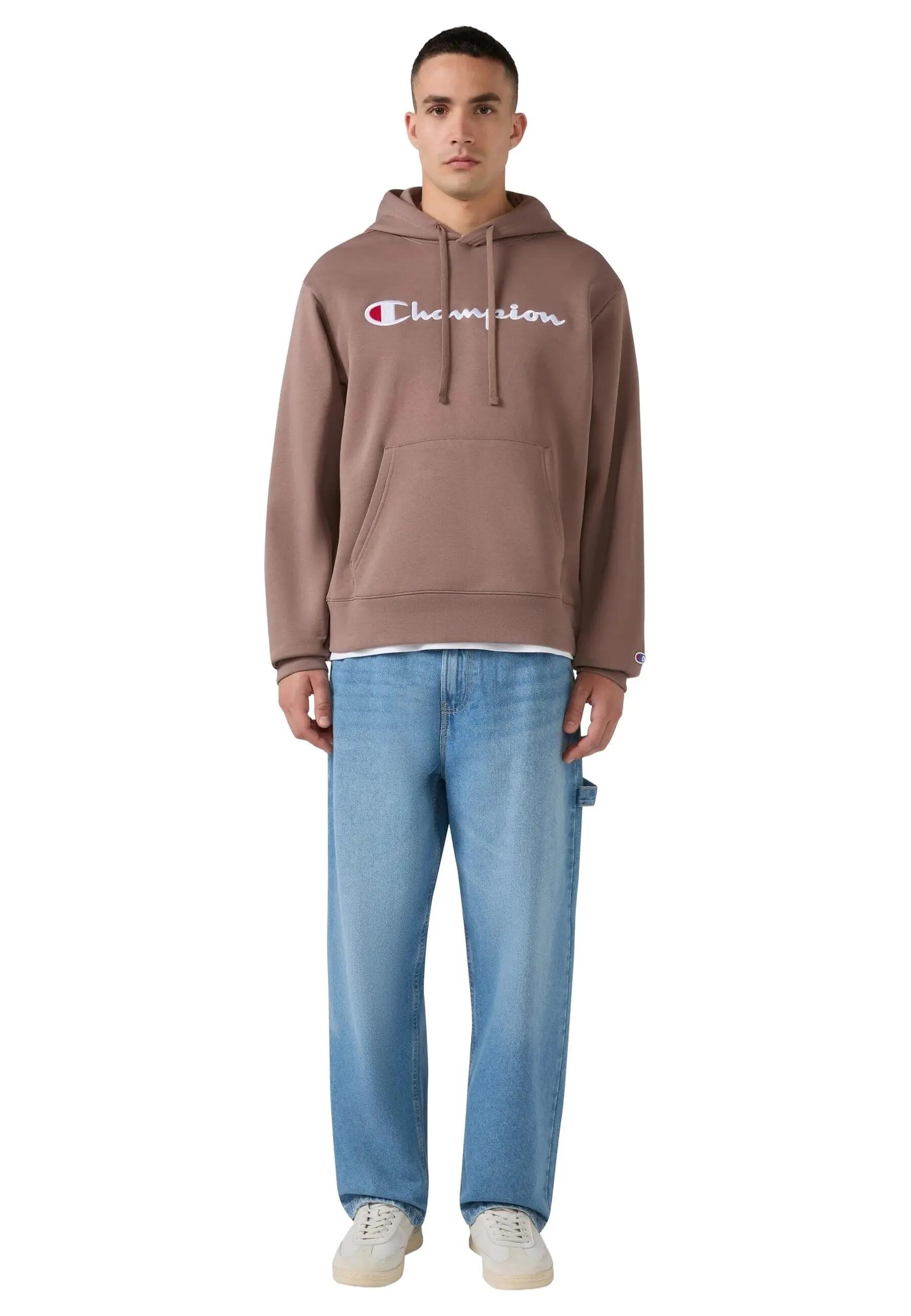Felpa con cappuccio a logo ricamato marrone Champion - Taglia XS 5/5
