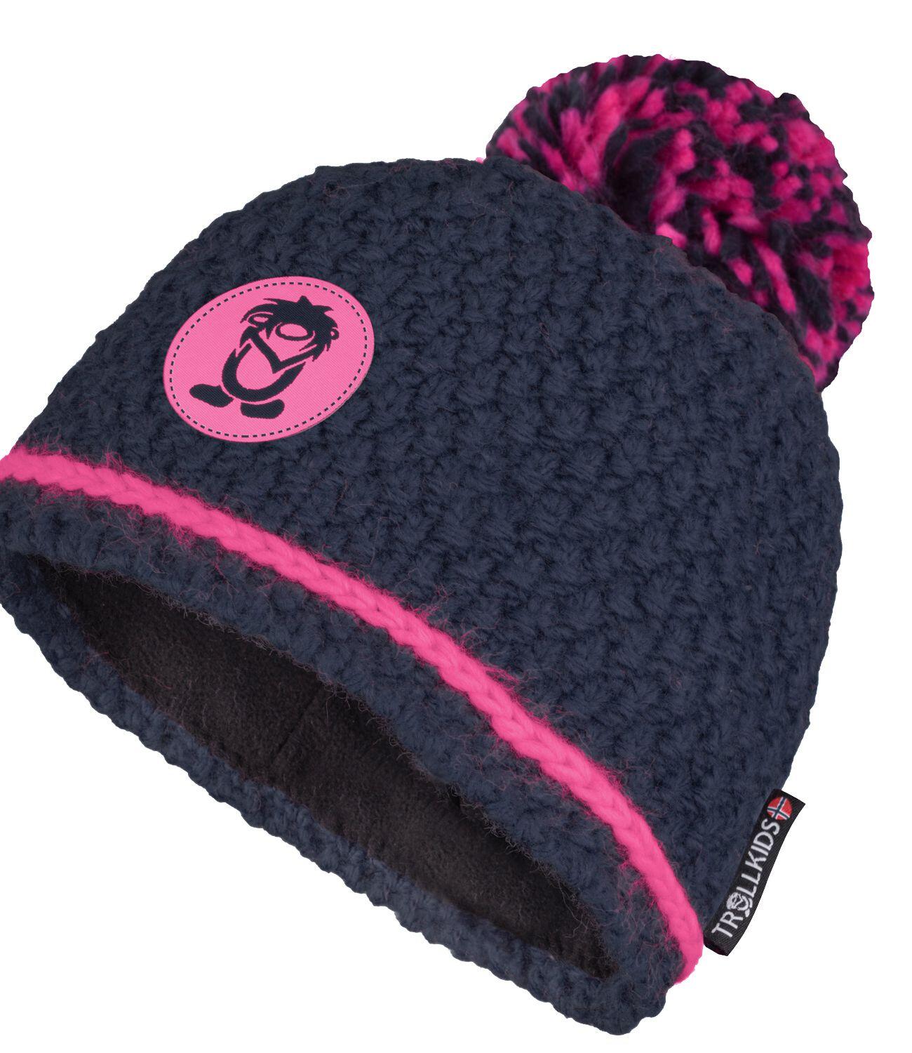 TROLLKIDS Kinder Bommelmütze Hemsedal Marineblau / Magenta