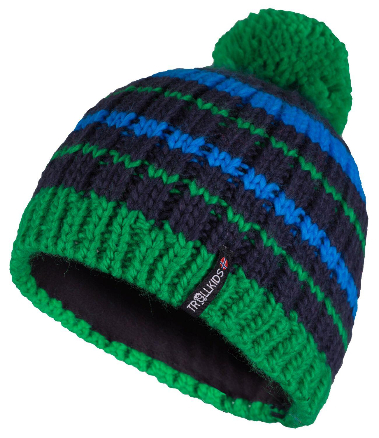 TROLLKIDS Kinder Bommelmütze Hafjell Marineblau / Mittelblau / Grün