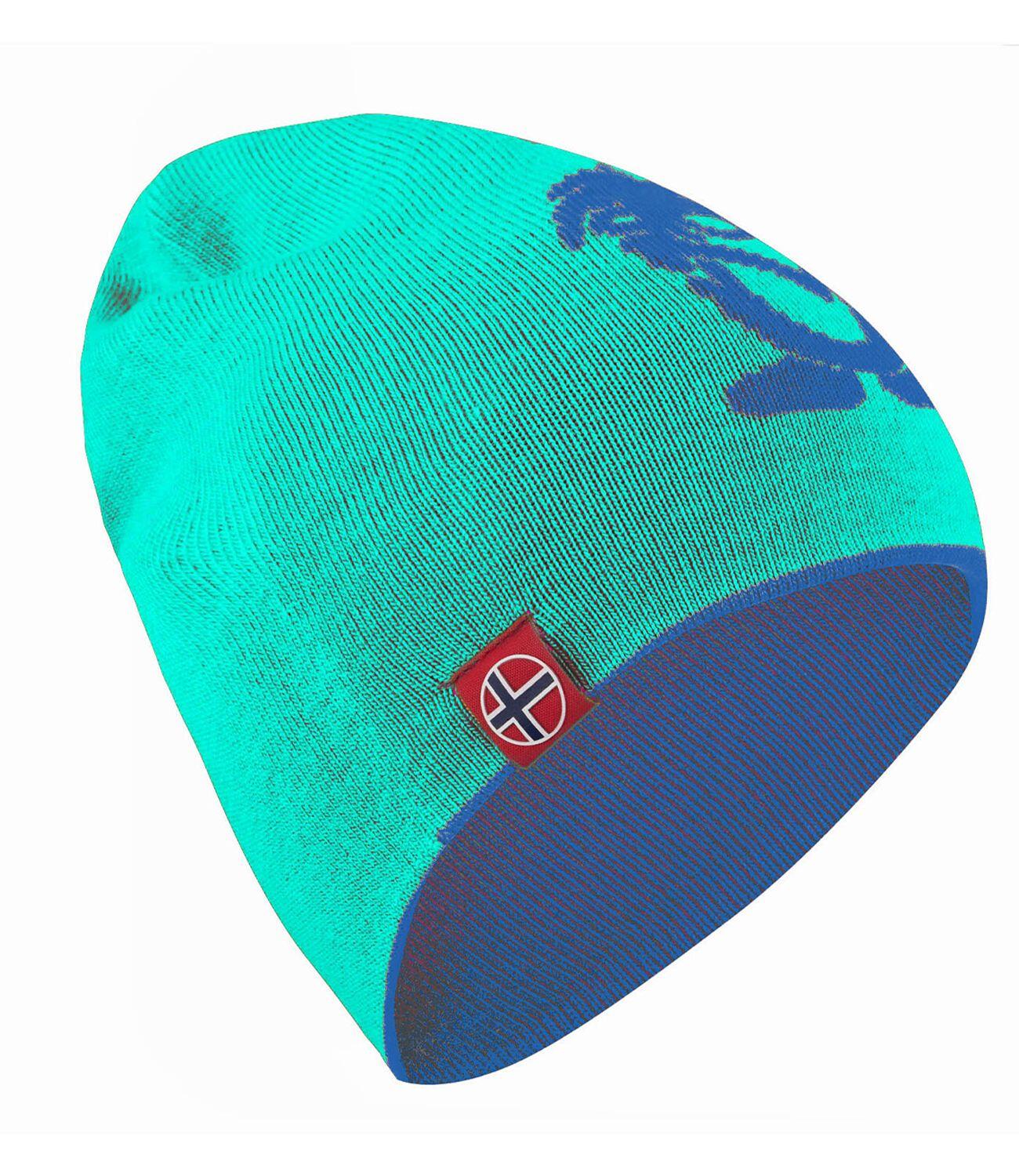 TROLLKIDS Kinder Wollmütze Troll (lang) Mitternachtsblau / Minze dunkel