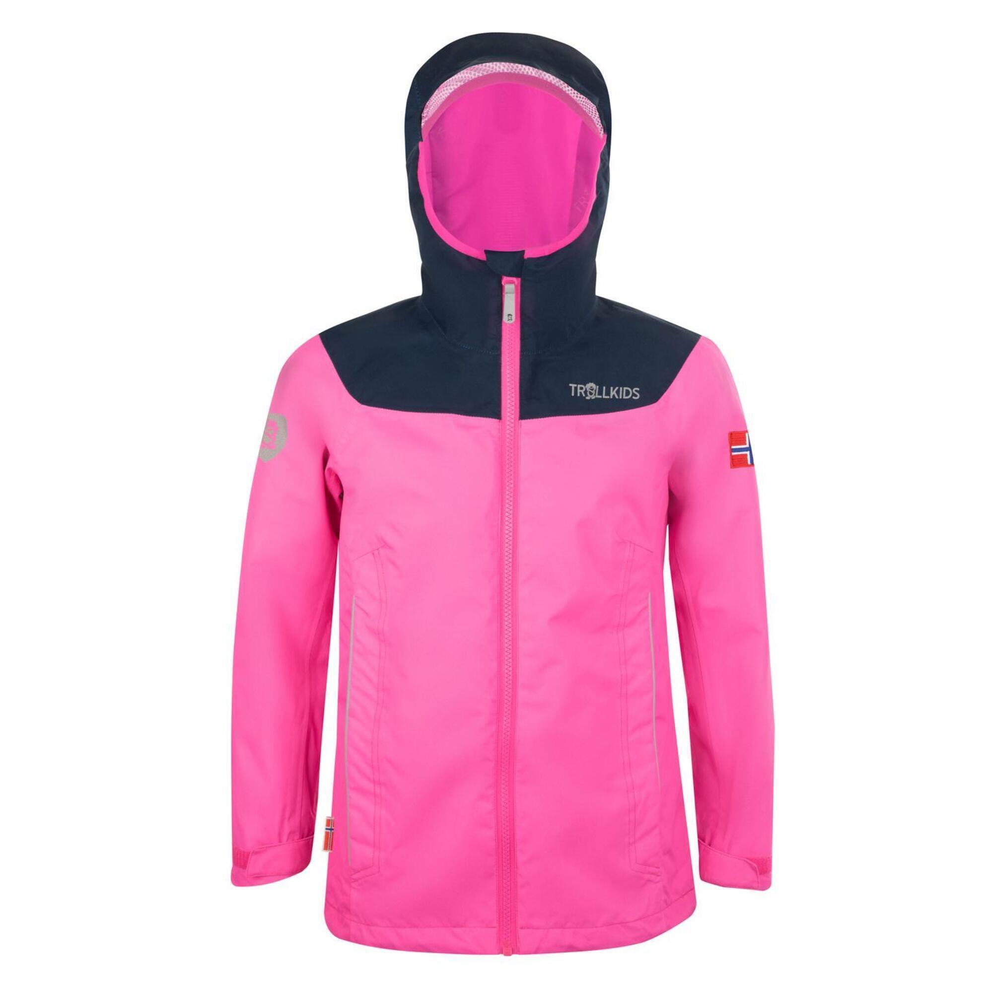 TROLLKIDS Kinder Regenjacke Bergen Wasserdicht Hellrosa / Marineblau
