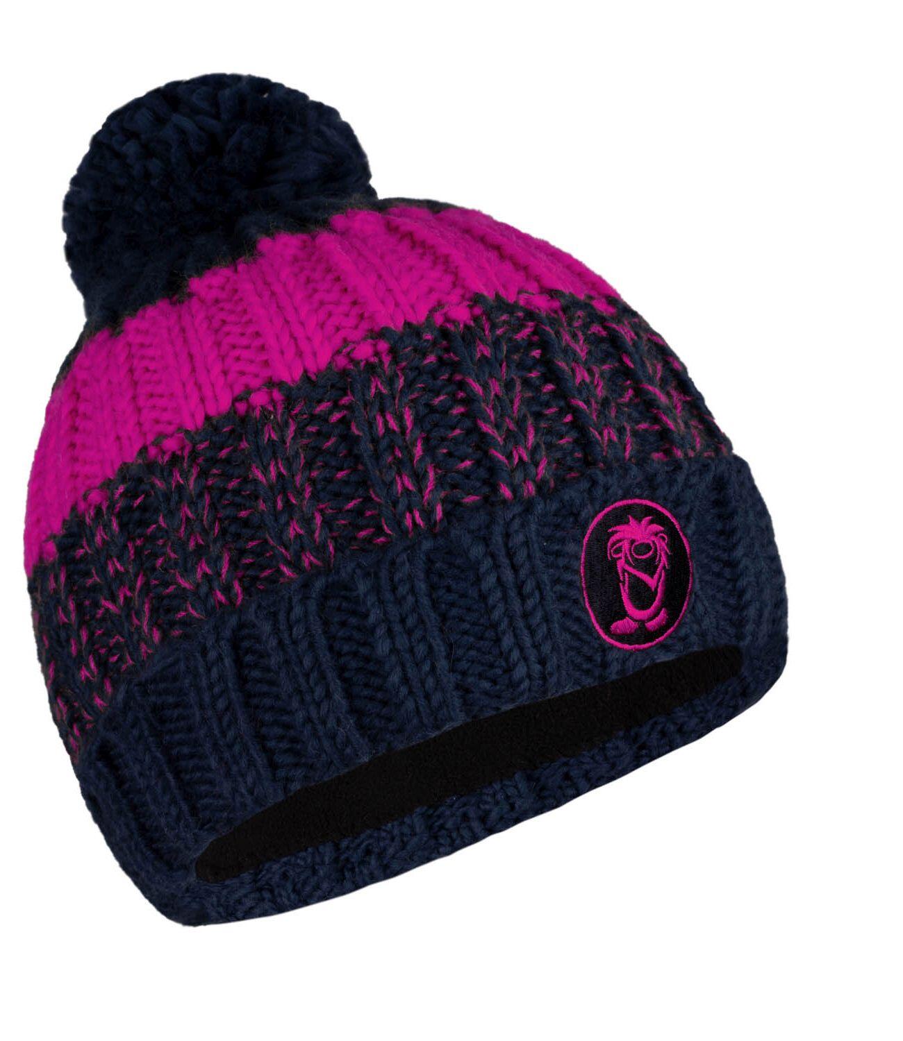 Bonnet à pompon enfant Troll bleu marine/magenta 2/2