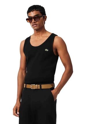 Lacoste Herren schwarzes eng anliegendes Baumwoll-Rippen-Tanktop – XS