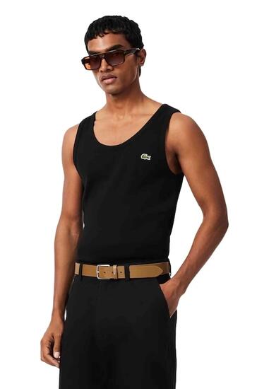 Lacoste Herren schwarzes eng anliegendes Baumwoll-Rippen-Tanktop – XS