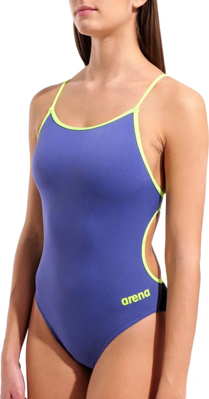 Fato de banho Arena Team com costas em renda, liso, roxo/preto/amarelo, para mul 3/8