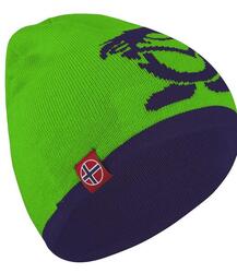 Bonnet laine enfant Troll bleu marine / vert clair