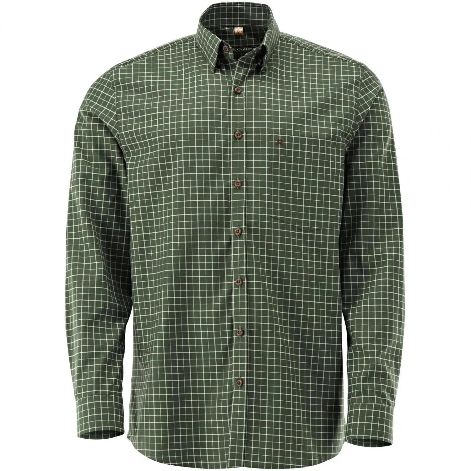 Herren - Langarmhemd - Regular Fit - Fadenkaro, oliv 1/3