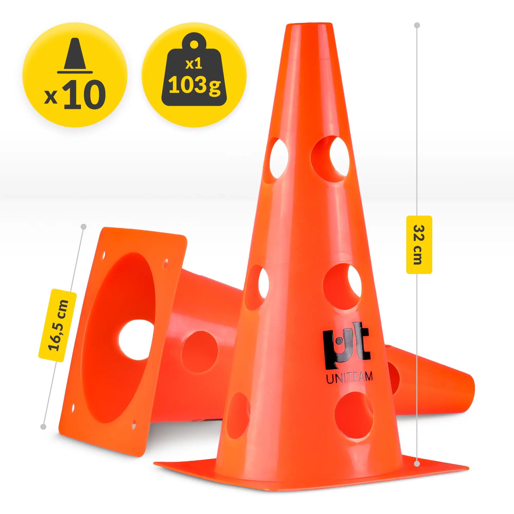 Pachołki treningowe do piłki nożej z otworami 10 sztuk 32 cm UNITEAM 5/14