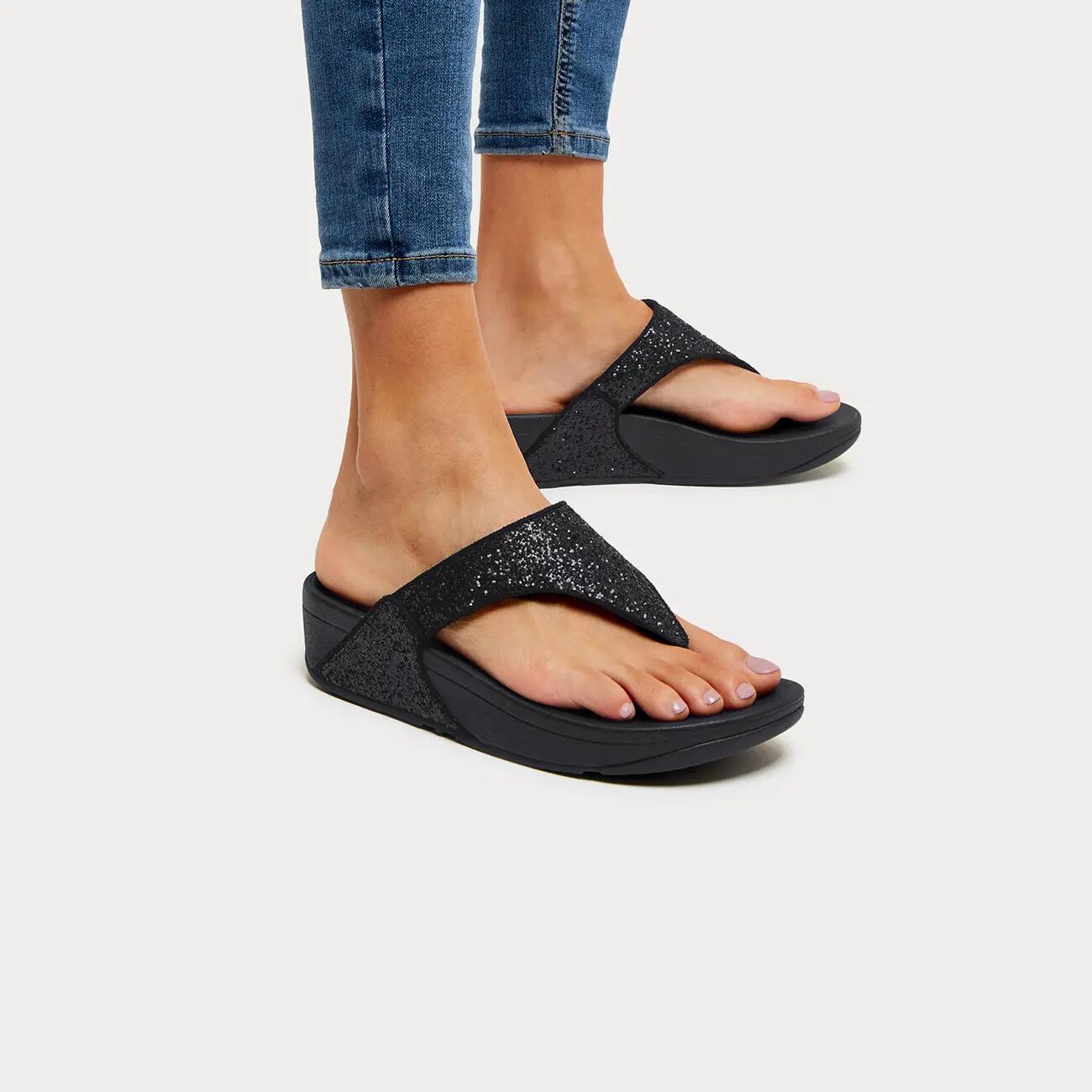 FitFlop Lulu Glitter Toe-Thongs PU Glitter  ZWART GLITTER 38 6/7
