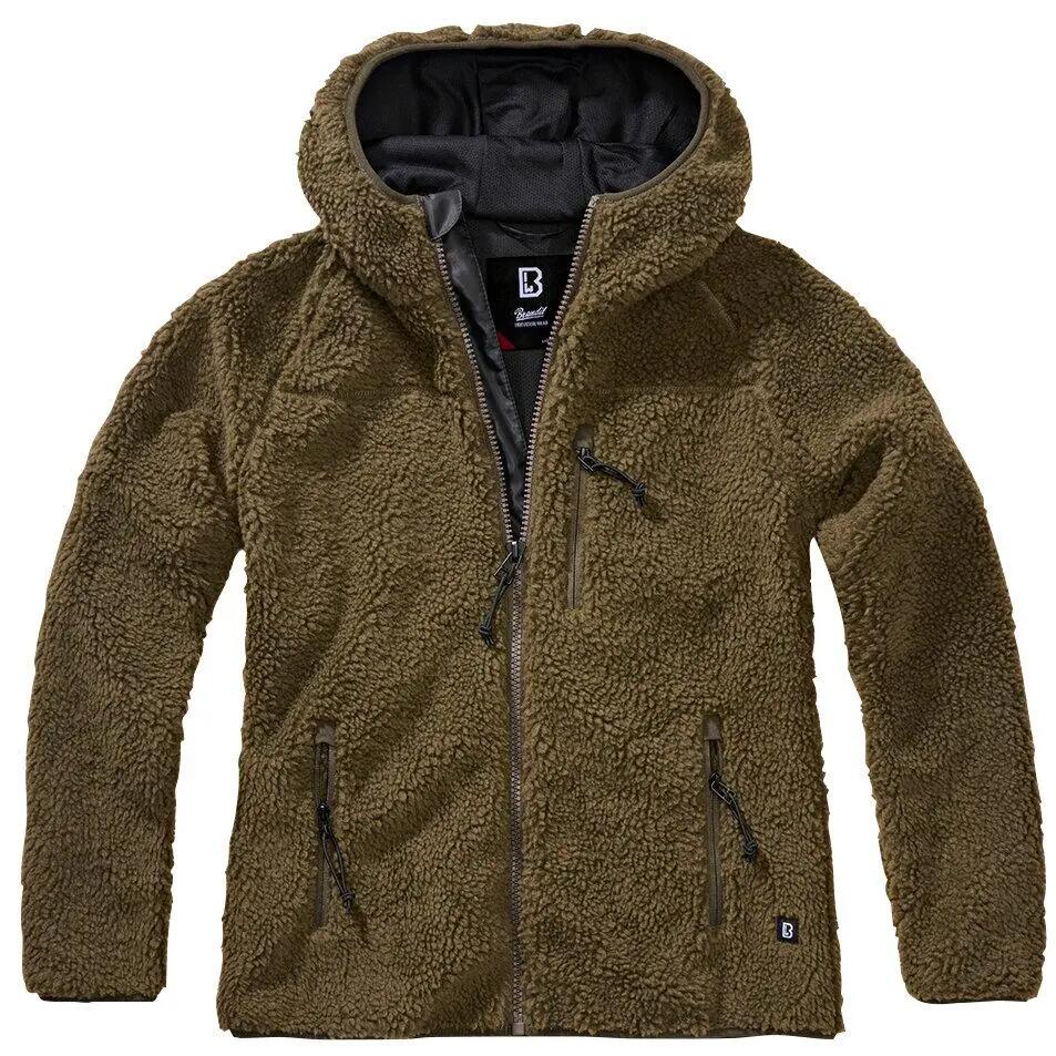 Damen - Teddy-Fleecejacke - Kapuze, warm, Oliv 1/4