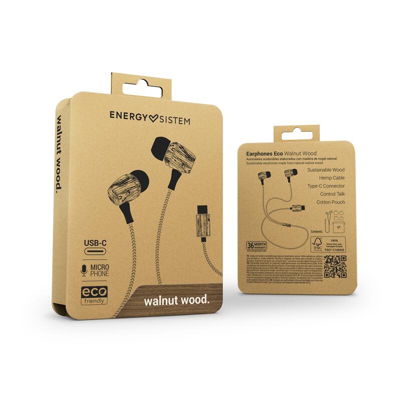 Auriculares Ecológicos Energy Sistem Eco Walnut Wood Type C, Sustainable wood