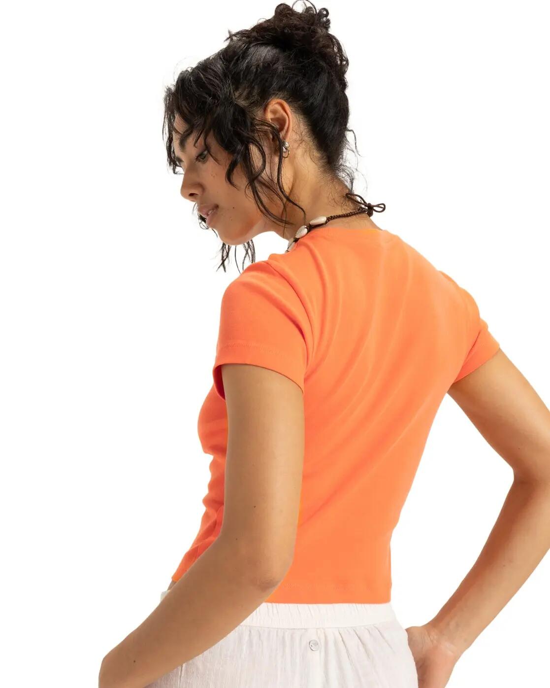 Kurzärmliges T-Shirt mit Screen-Print BEACH LOVE Orange Damen 2/4