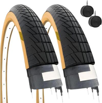 Ecovelo set 2 banden 20x1.75 (47-406) zwart bruine wang+2 binnenbanden graziella