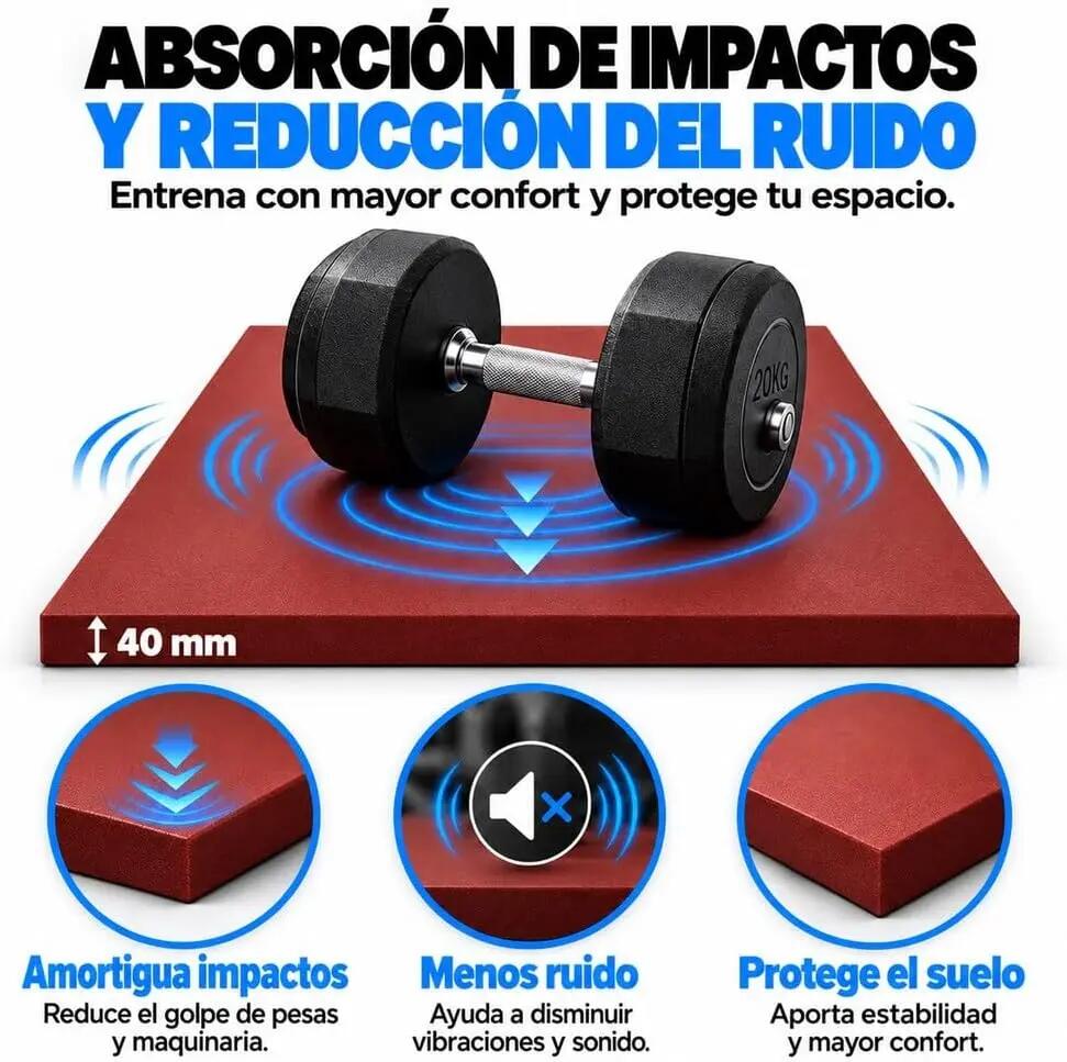 ARQUICAUCHO Loseta de Caucho para Gimnasio 1x1m x 40mm Rojo 3/11