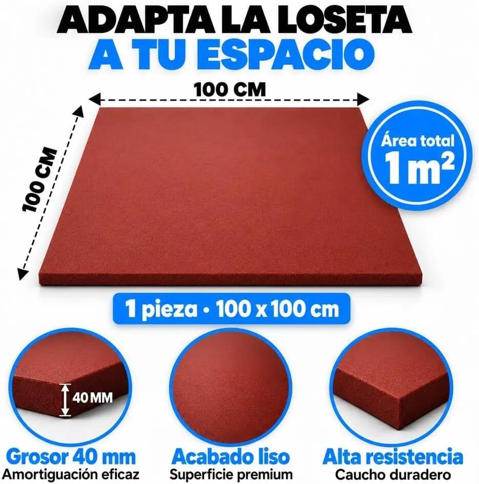 ARQUICAUCHO Loseta de Caucho para Gimnasio 1x1m x 40mm Rojo 2/11