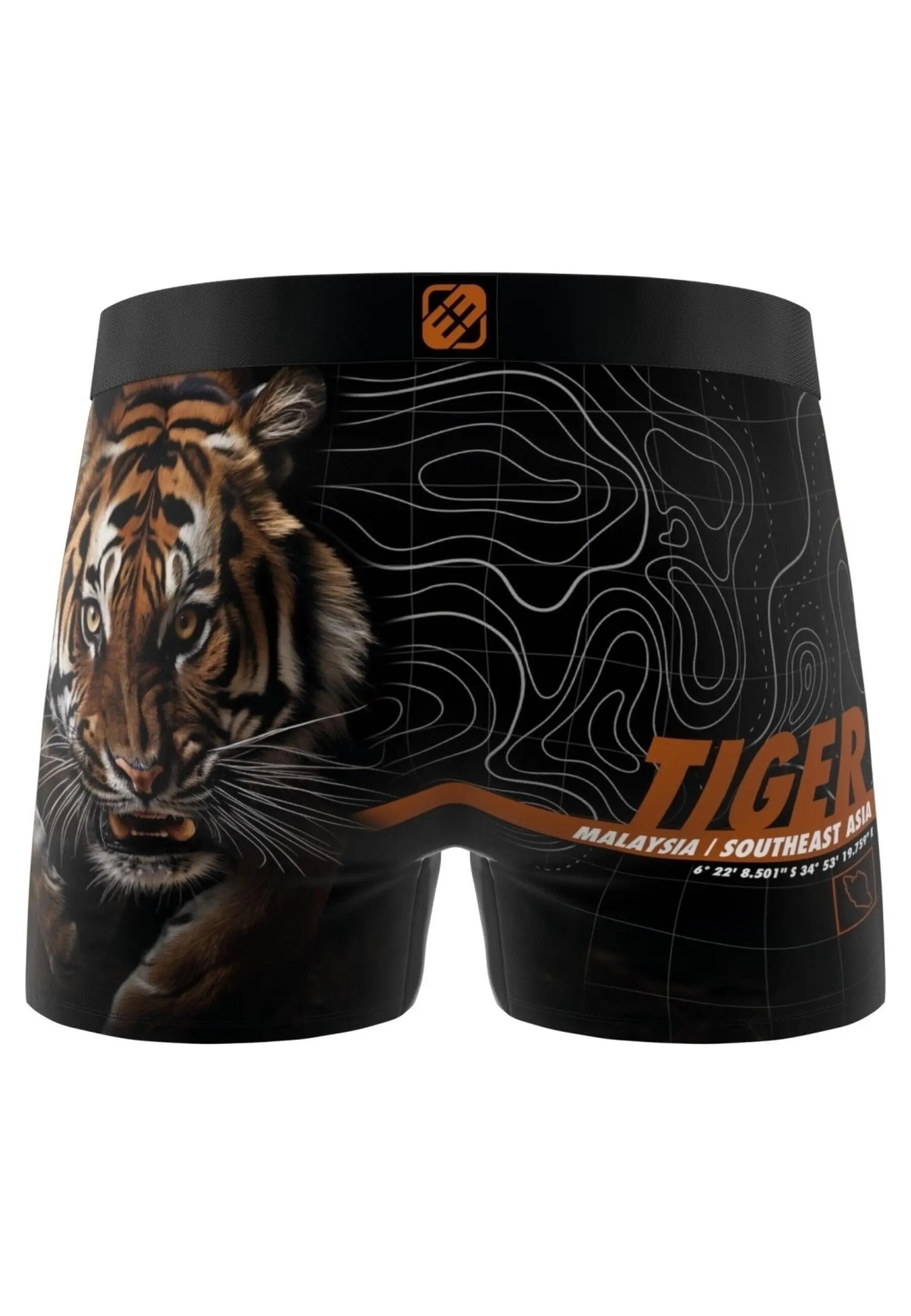 Caleçon pour homme FREEGUN, imprimé tigre malaisien, noir, longueur standard 2/2