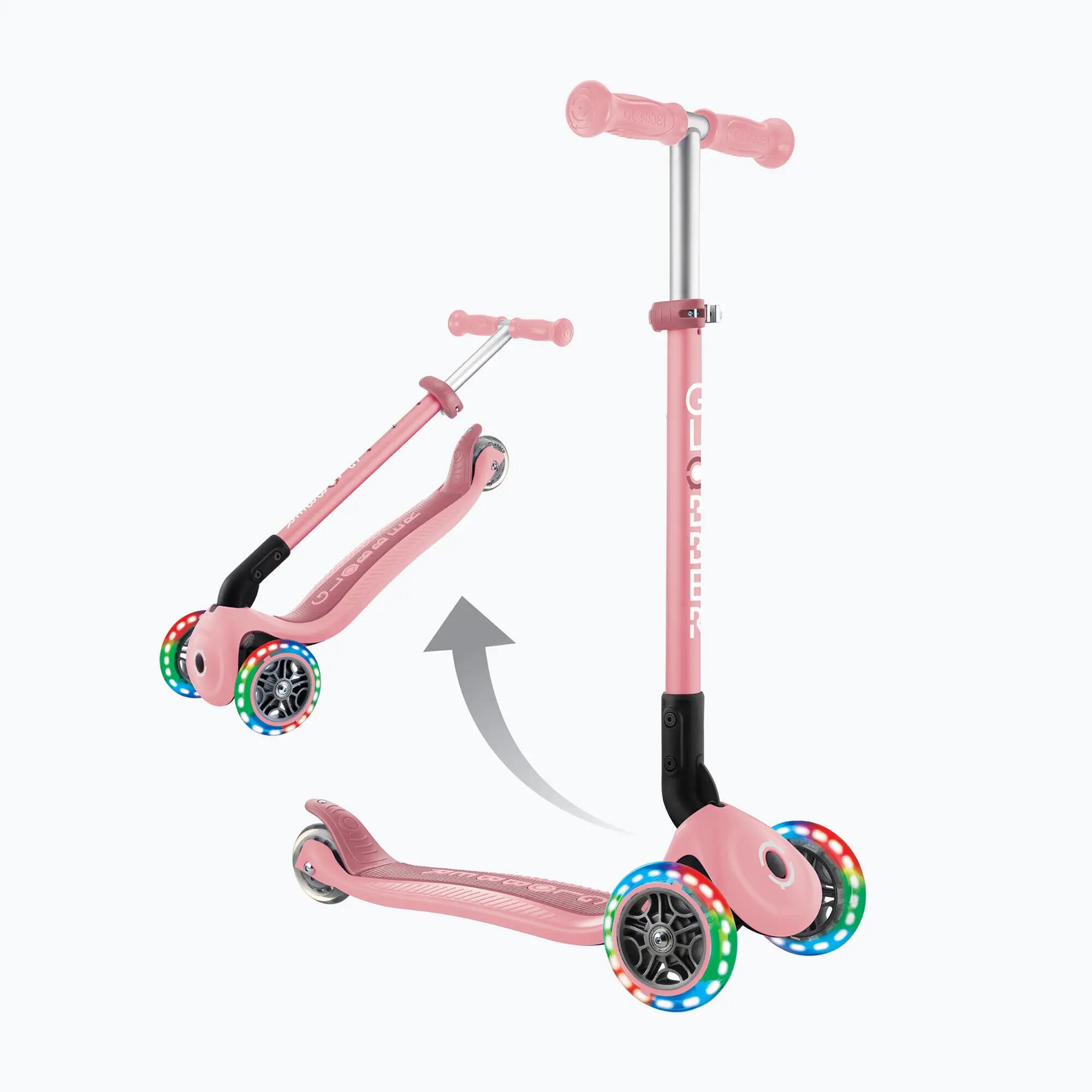 GLOBBER PRIMO FOLDABLE LIGHTS pastelově růžová, se svítícími kolečky 6/14