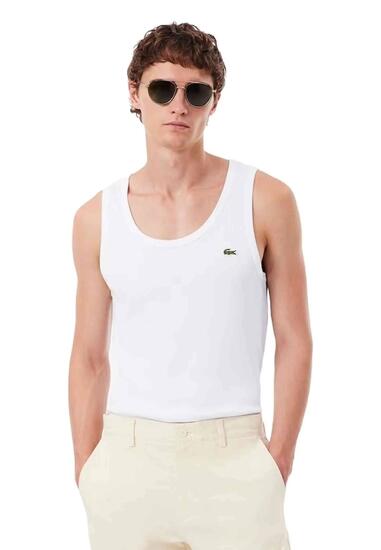 Lacoste weißes schmales T-Shirt ohne Ärmel – Größe M