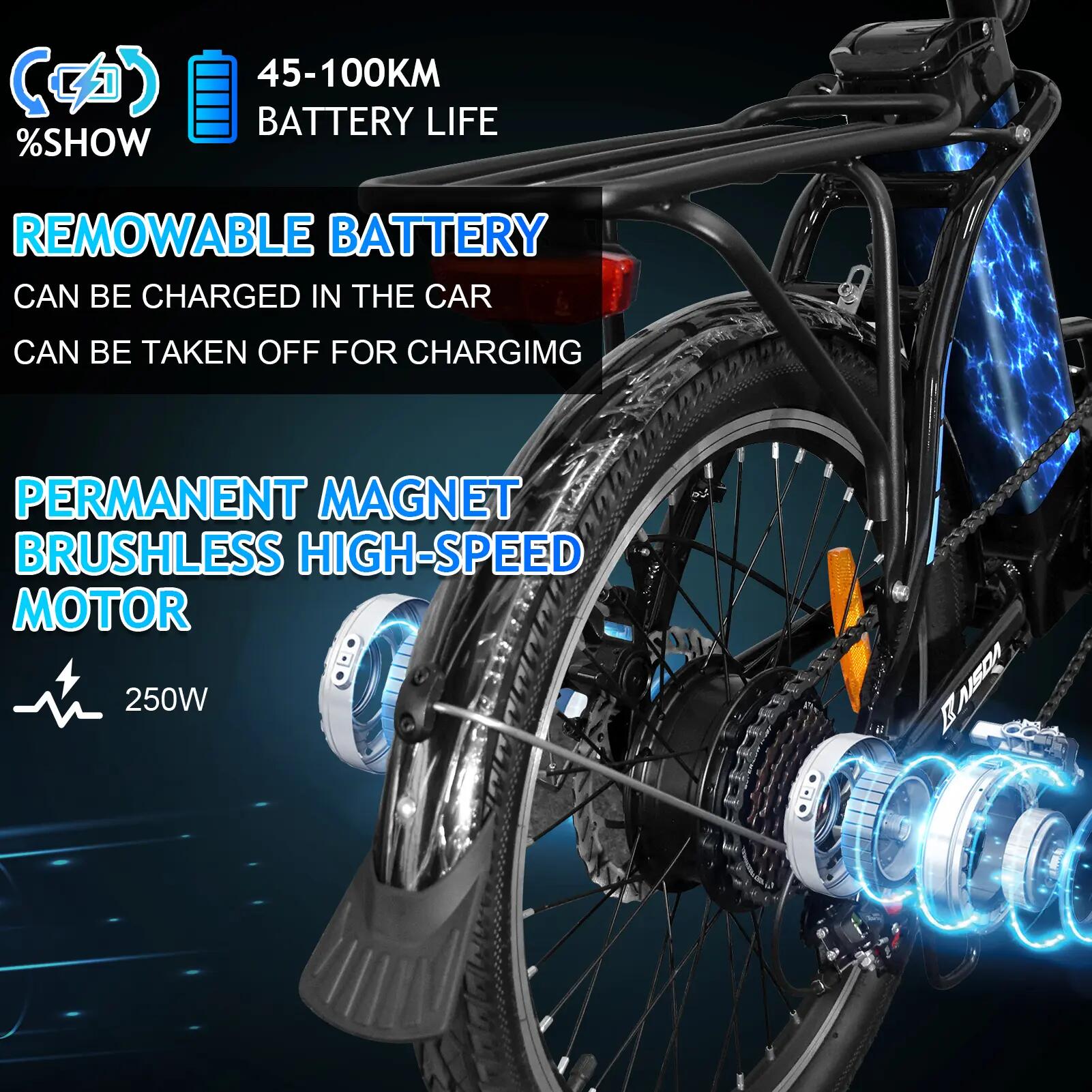 KAISDA K7 skladací bicykel, 250W, 36V 12.5Ah, APP, nosnosť 120kg 7/12