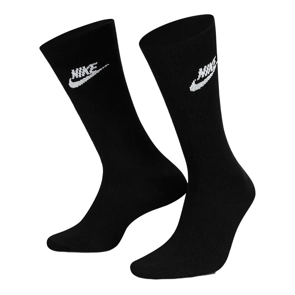 Unisex Adult Sportswear Everyday Essential Crew Socks (Pack of 3) (Black) 2/4