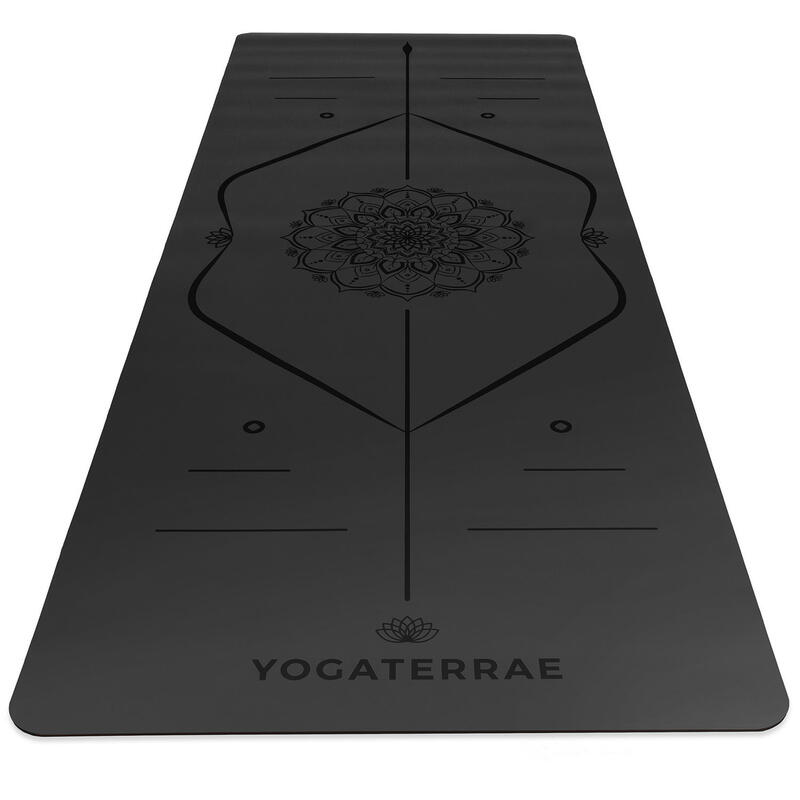 Esterilla de yoga PU-GOMA NEGRA 183x68x0,4cm con Body Line