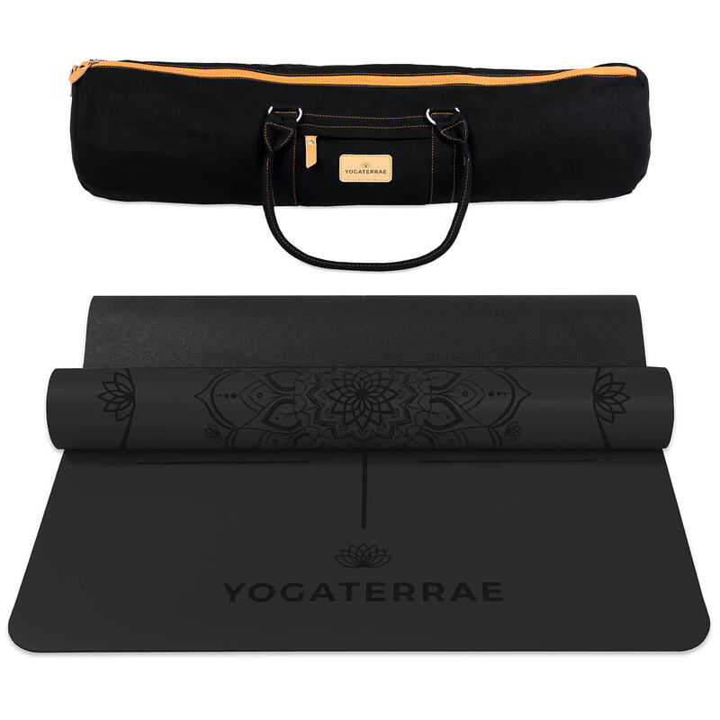 Esterilla de Yoga PU-GOMA Negra con Body Line + Bolsa de Transporte