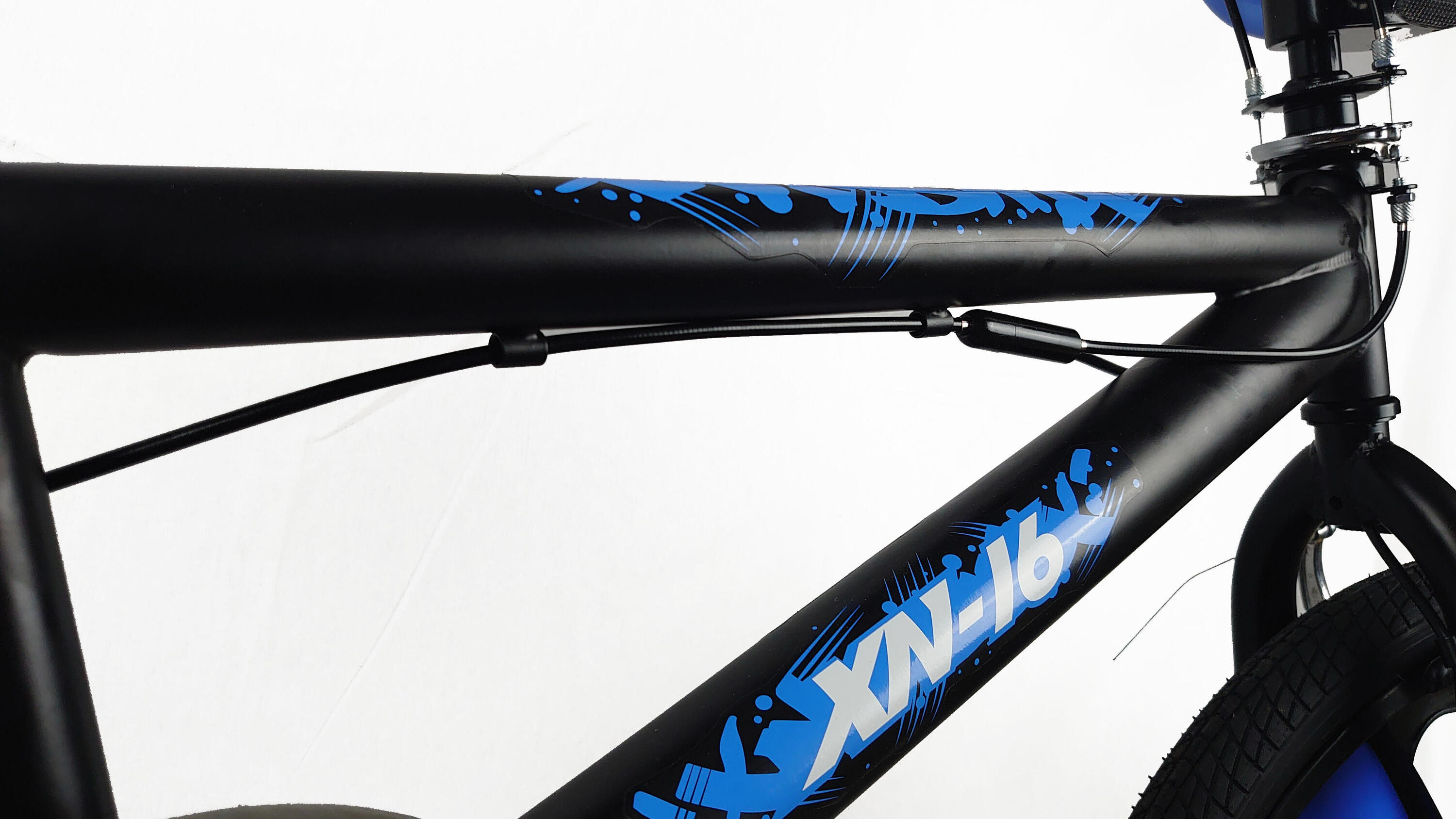 XN-16-20 Freestyle BMX Bike, 20In Wheel - Satin Black/Blue 3/4