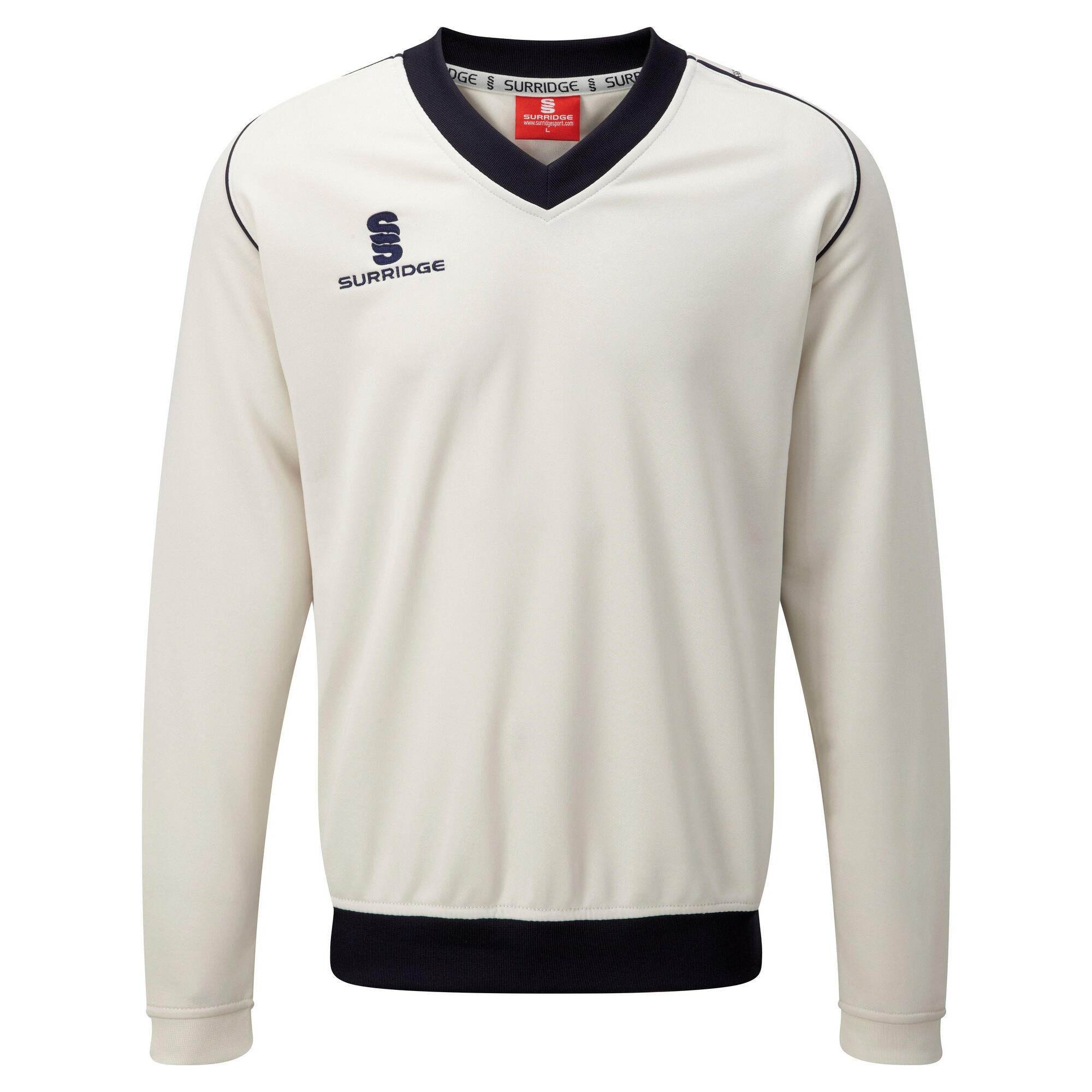 Mens Fleece Lined Sweater / Sports / Cricket (White/ Navy trim) 1/3