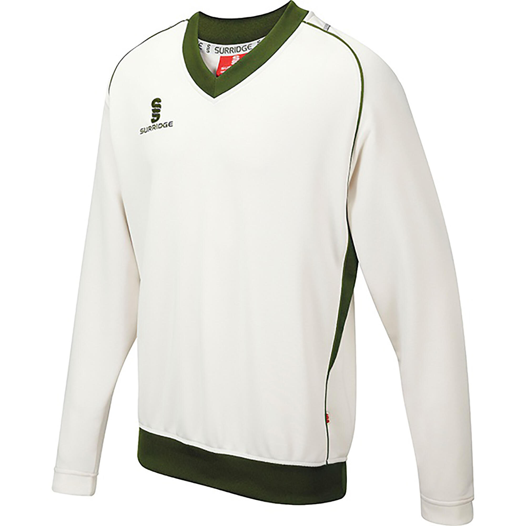 Boys Junior Fleece Lined Sweater Sports / Cricket (White/ Green trim) 2/2