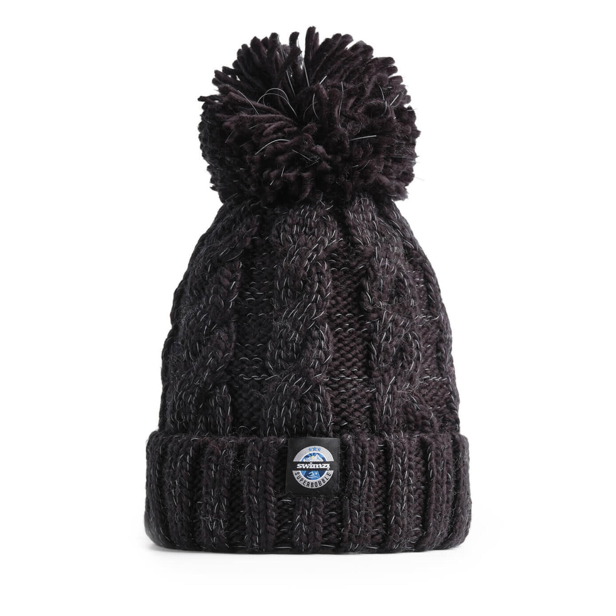 SWIMZI Jet Black Cable Knit Super Bobble Hat