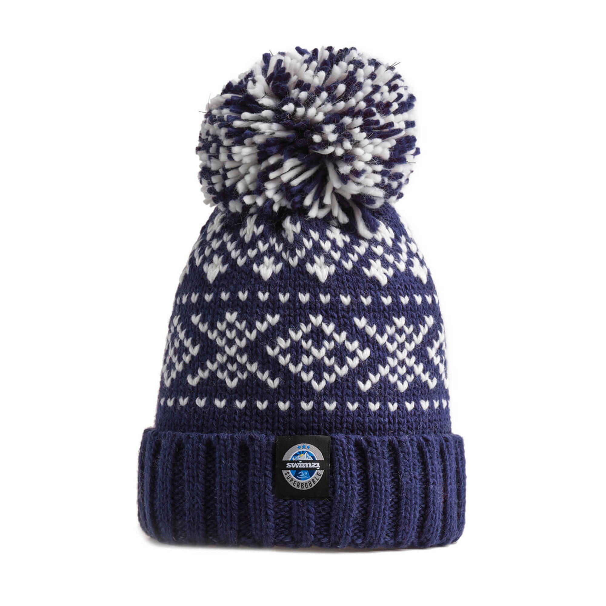 Navy Nordic Knit Super Bobble Hat 1/4