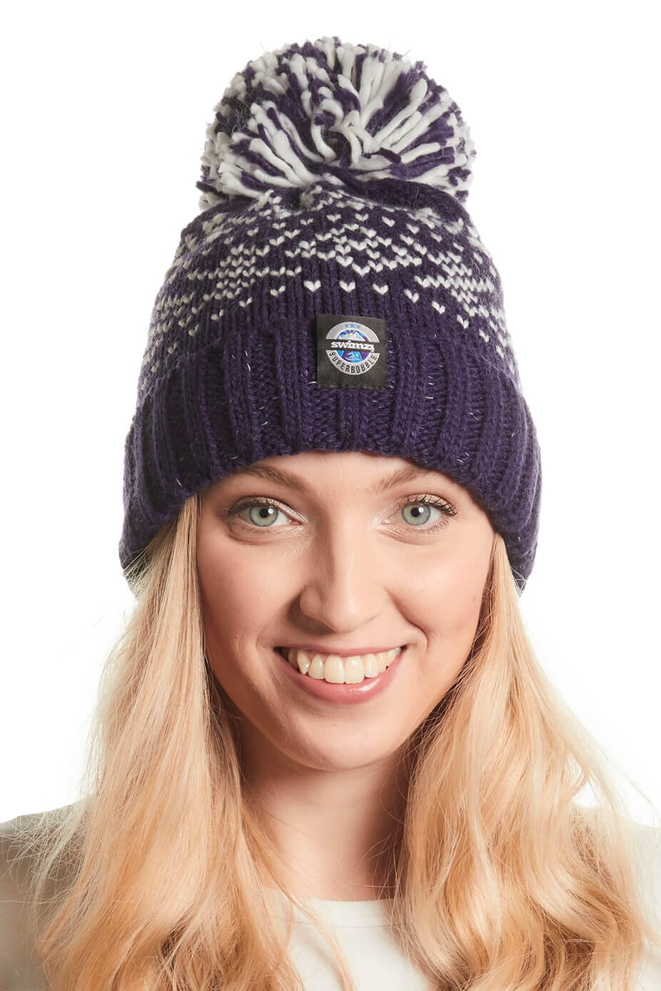 Navy Nordic Knit Super Bobble Hat 4/4