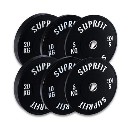 Suprfit Econ Bumper Plates White Logo Set, 70 kg, sans barre d'haltères