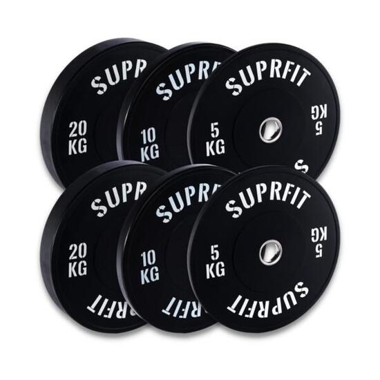 Suprfit Econ Bumper Plates White Logo Set, 70 kg, sans barre d'haltères