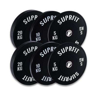 Suprfit econ bumper plates white logo set. 70 kg. zonder halterstang