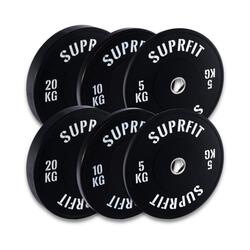 Suprfit Econ Bumper Plates White Logo Set, 70 kg, sans barre d'haltères