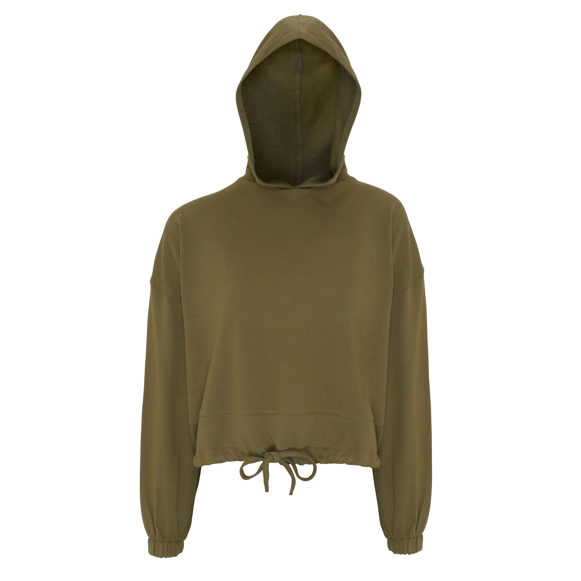 TRIDRI Felpa Corta In Vita Oversize Con Cappuccio Donna TriDri Verde Oliva